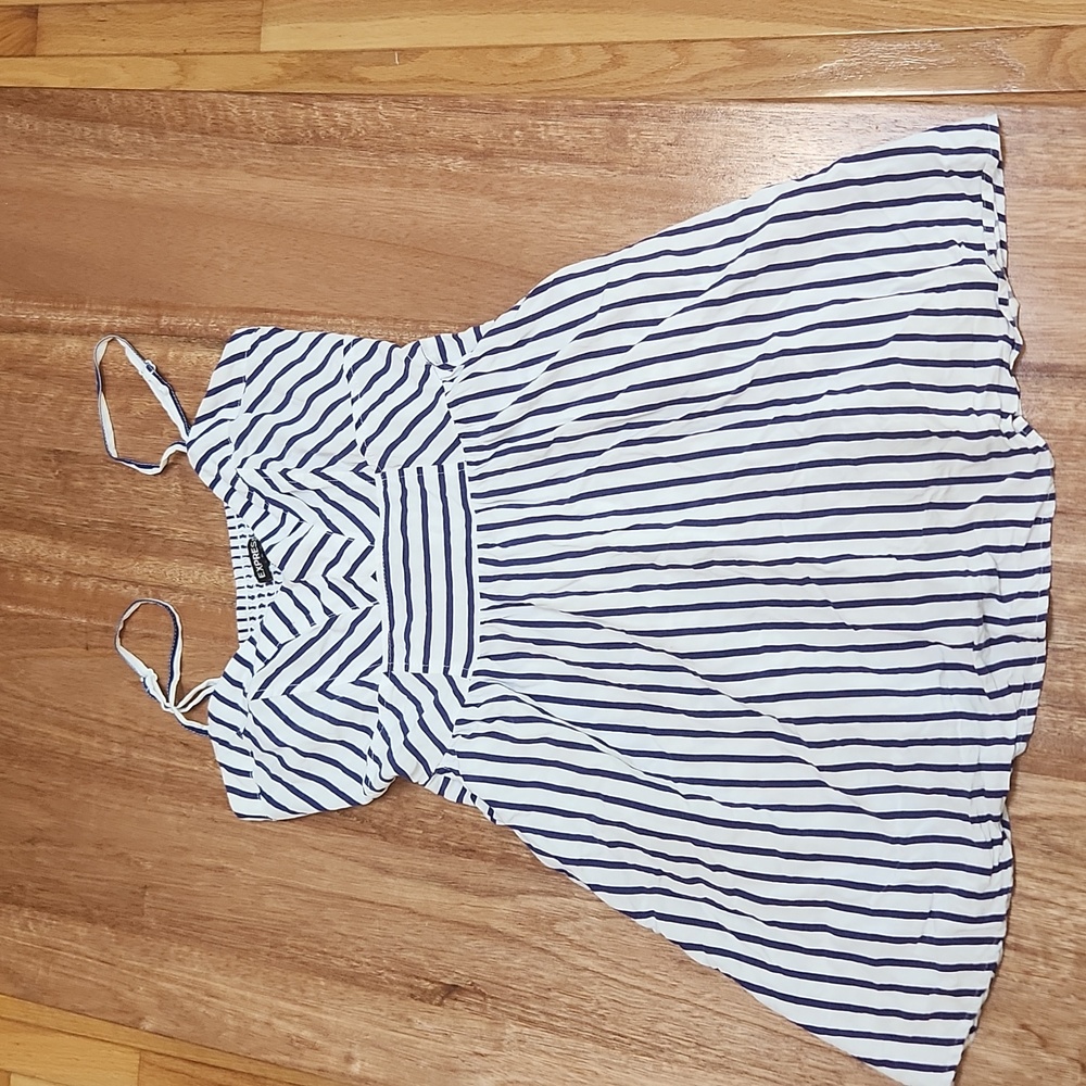 Blue and white striped sundress